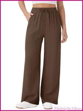 Wide Leg Drawstring Baggy Pants Lightweight Flowy Lounge Trousers Pockets